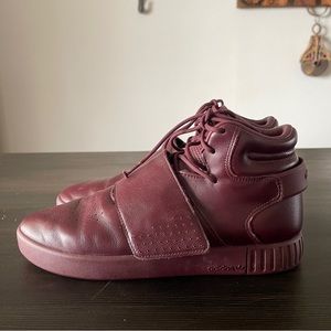 Adidas Tubular Invader Leather Men’s Hi Top Maroon with Velcro Straps